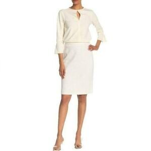 Vintage St John Santana Knit Skirt Pencil Straight Ivory Wool Elastic Waist 2 XS